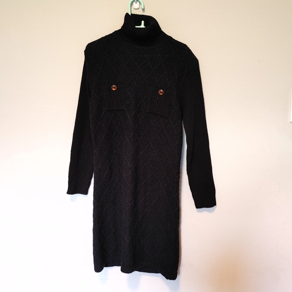 Queen Kerry Japanese Black Wool Blend Turtle Neck Sweater  Dress (Size M) - Picture 2 of 8